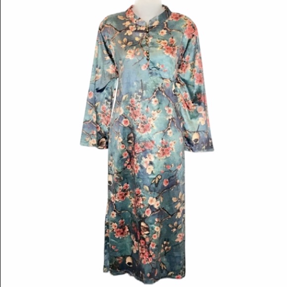 Vintage Dresses & Skirts - Vintage upside down floral long satin kimono mumu